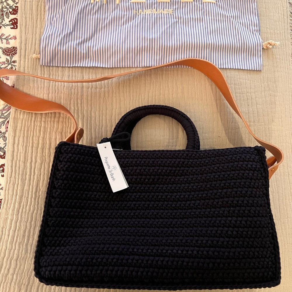 Poupette St. Barth Navy and Tan Tote Bag